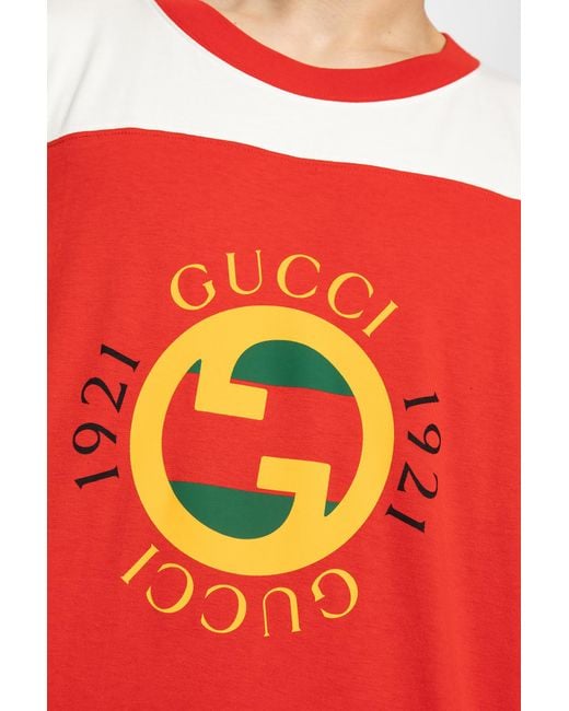 Gucci Red Logo Printed Cotton T Shirt for men
