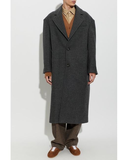 AMI Black Wool Coat With Single Vent for men