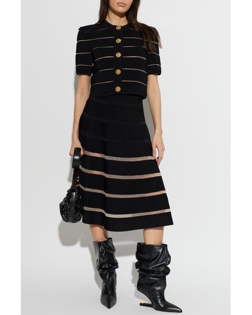 Balmain Black Flared Skirt With Transparent Panels