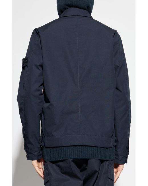 Stone Island Blue Cotton Jacket With Logo Patch for men