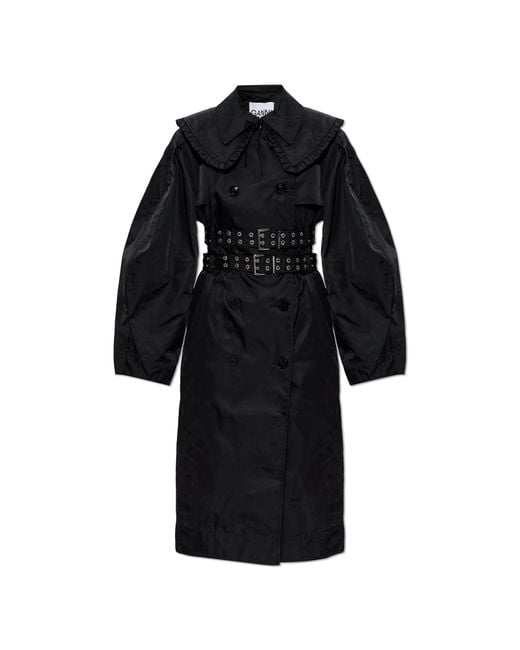 Ganni Black Coat With Detachable Collar
