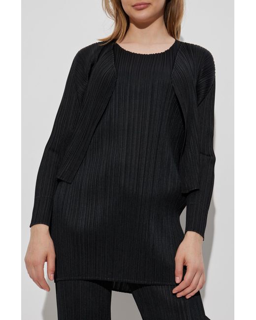 Pleats Please Issey Miyake Black Pleated Cardigan