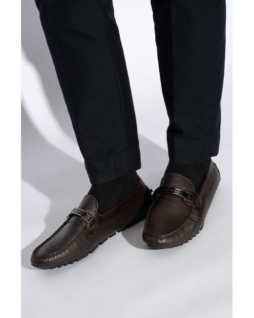 Emporio Armani Black Leather Moccasins for men
