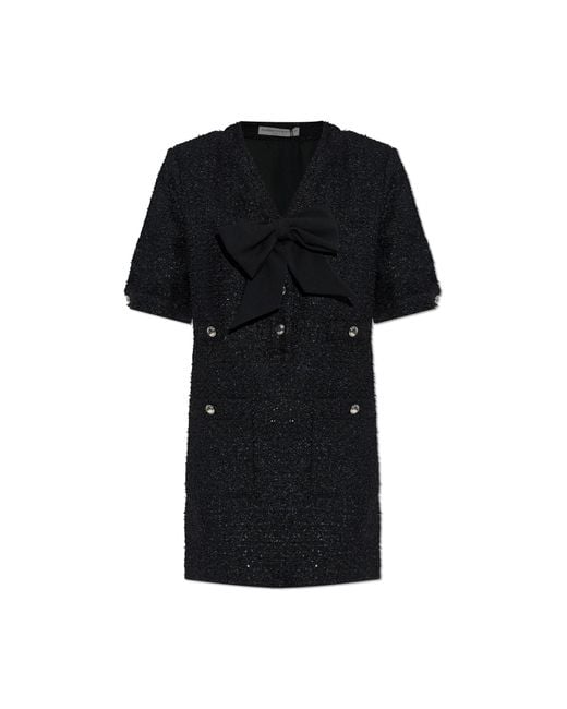 Alessandra Rich Black Tweed Dress With A Bow