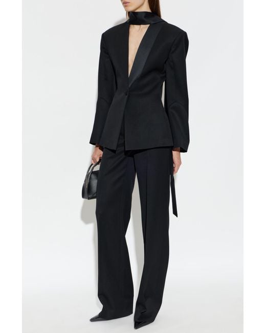 The Attico Black Blazer With Satin Shawl