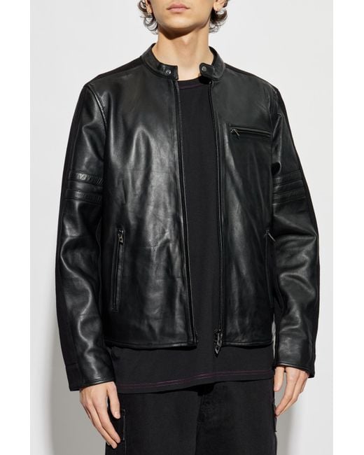 DIESEL Black Leather Jacket L-Simz for men