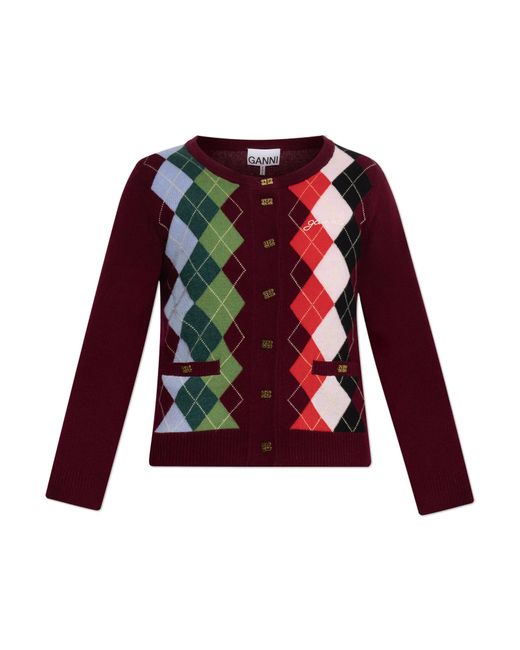Ganni Red Cardigan With Pockets