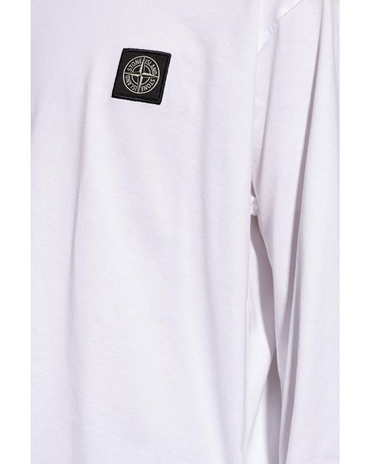 Stone Island White T-shirt With Long Sleeves, for men