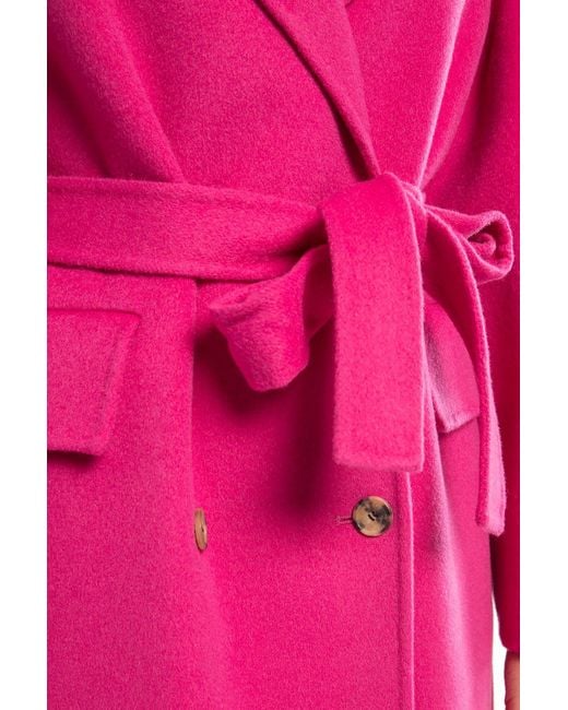KENZO Wool Coat With Belt in Pink | Lyst