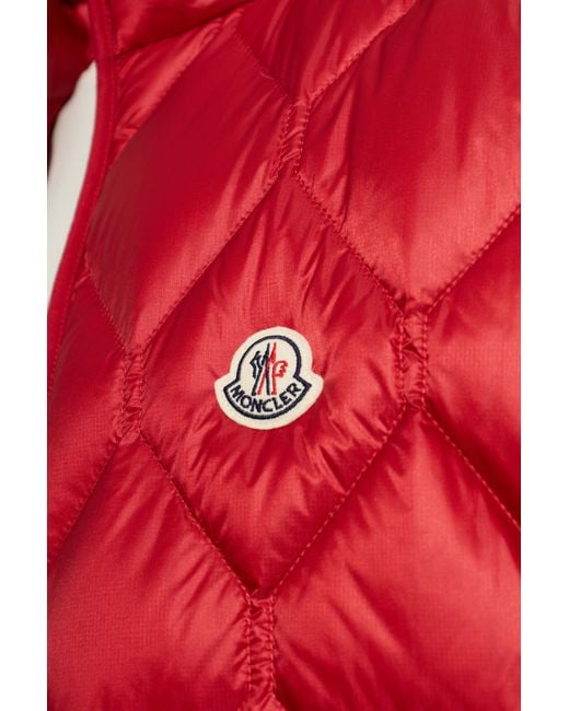 Moncler Red Puffer Vest With Logo Patch for men