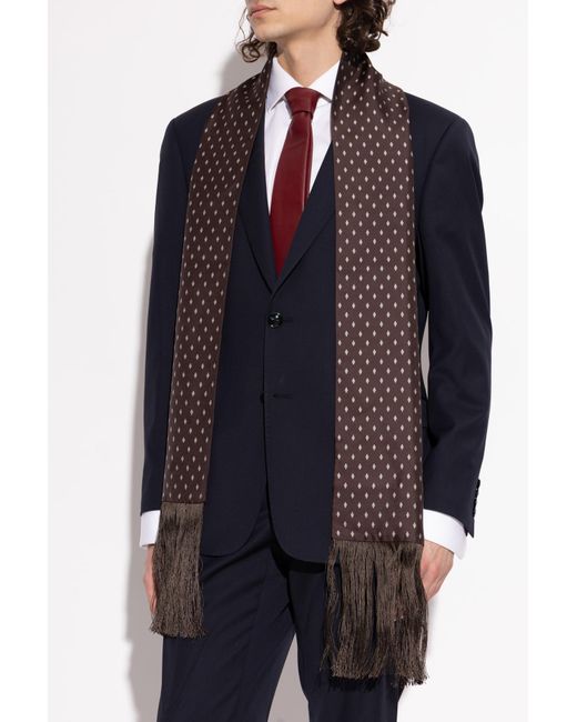 Ferragamo Brown Silk Scarf With Fringes for men