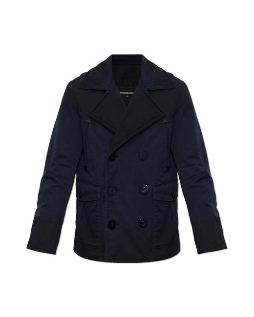 DSquared² Blue Double-Breasted Coat for men