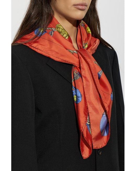 Versace Red Silk Scarf With "Broken Jewels" Print