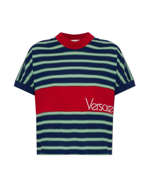 Versace Red T-Shirt With Striped Pattern