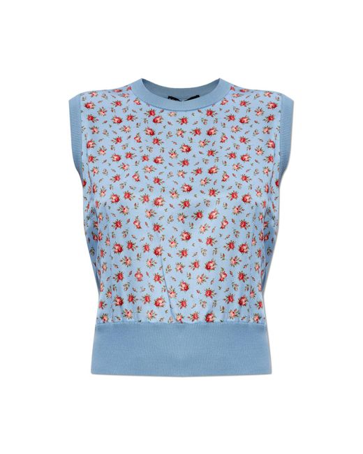 Dolce & Gabbana Blue Silk Vest With Floral Motif