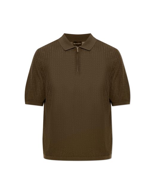 Emporio Armani Green Polo With A Decorative Weave for men