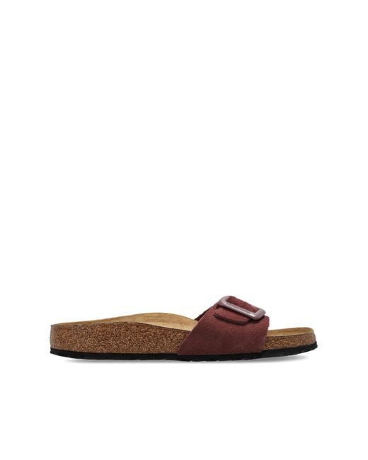 Birkenstock Brown 'Madrid Cushion Buckle Suede' Slides