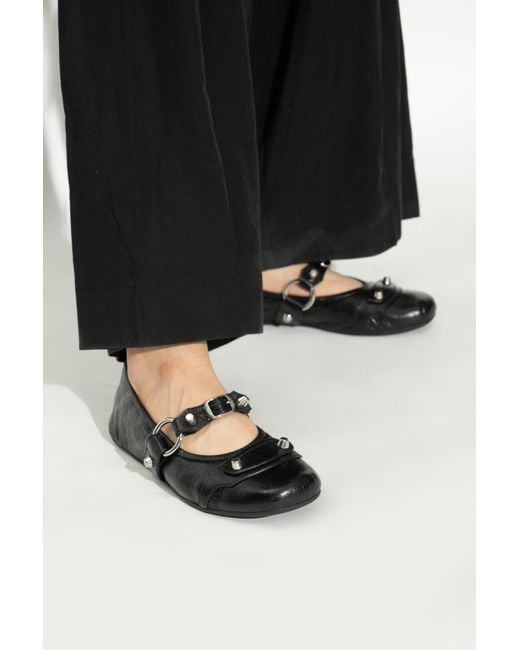 BALENCIAGA★City Ballerina Black Arena Lambskin BALENCIAGA Women's City Ballerina in Black/silver | REVERSIBLE