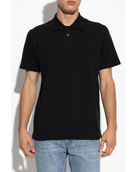 Fendi Black Polo With Logo-Shaped Appliqué for men