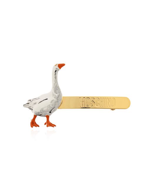 Moschino White Hair Clip With A Goose Motif