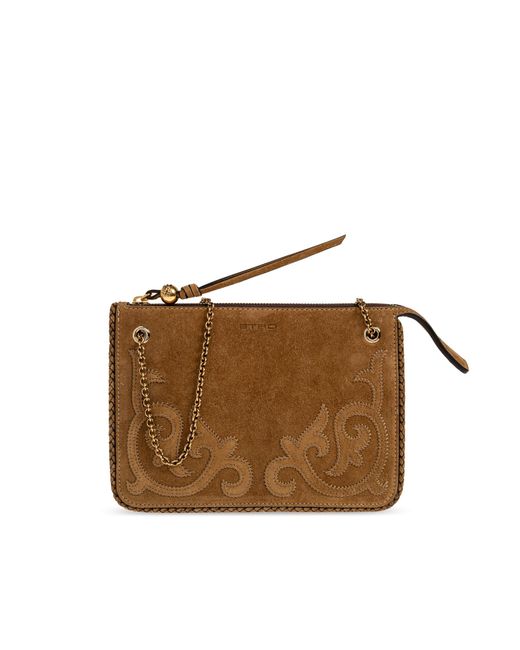 Etro Brown Suede Bag With Logo