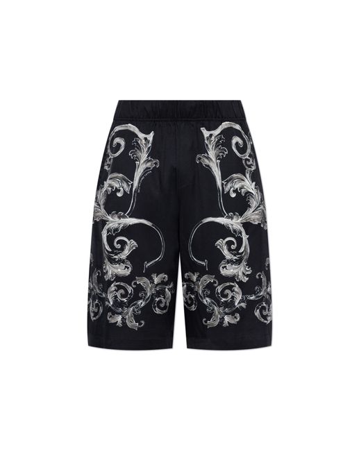 Versace Jeans Couture Black Shorts With Barocco Print for men
