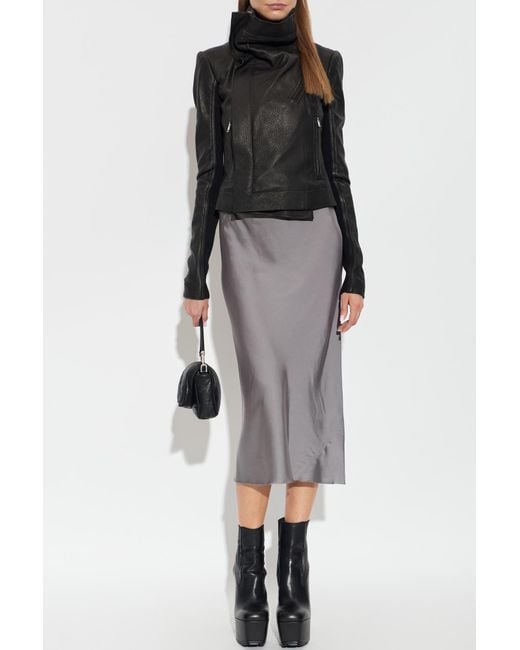 Rick Owens Black Leather Jacket With Stand-Up Collar