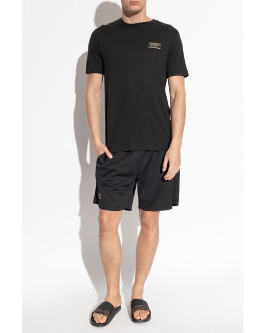 EA7 Black Shorts With Printed Logo for men