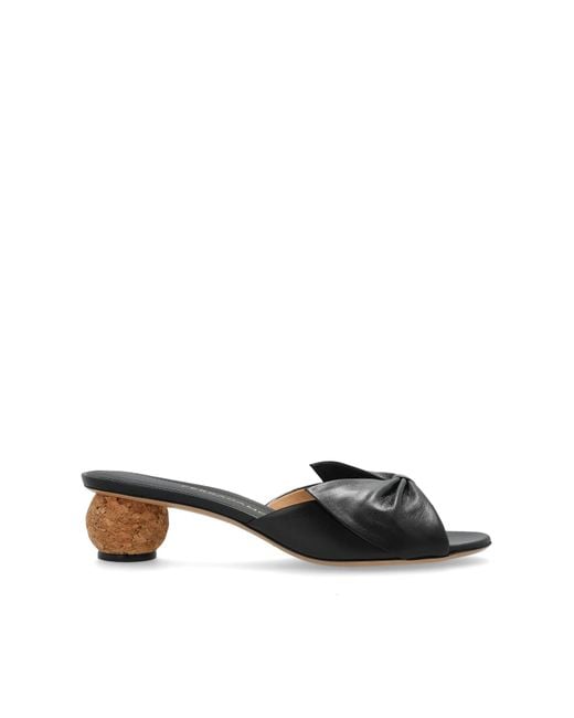 Ferragamo Black Leather Mules With Heels