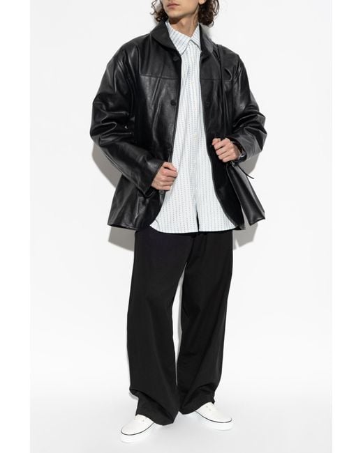 Jacquemus Black Leather Jacket 'Gardian' for men