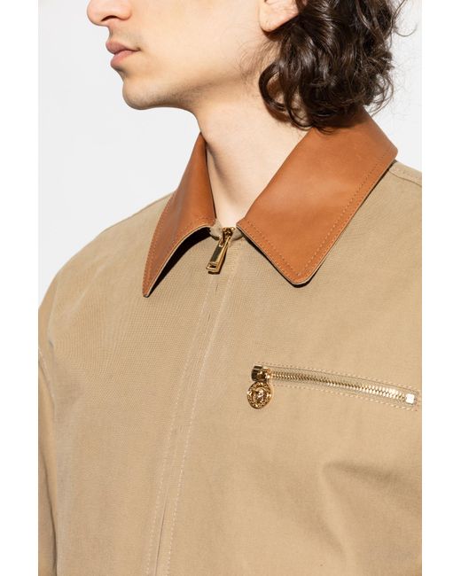 Versace Blue Jacket With A Leather Collar for men