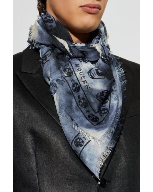 McQueen Blue Scarf With Skull Motif for men