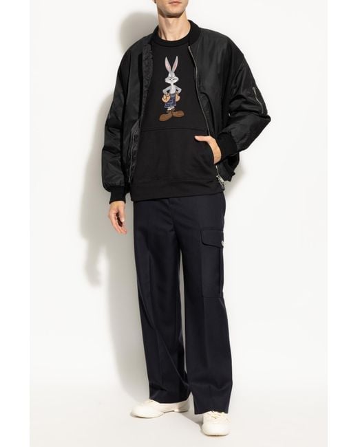 Iceberg Black Bugs Bunny Embroidered Bomber Jacket for men