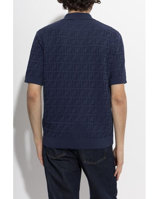 Fendi Blue Polo With Monogram for men