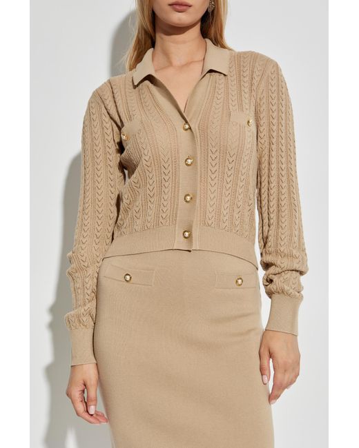 Alessandra Rich Natural Cardigan With Decorative Knit