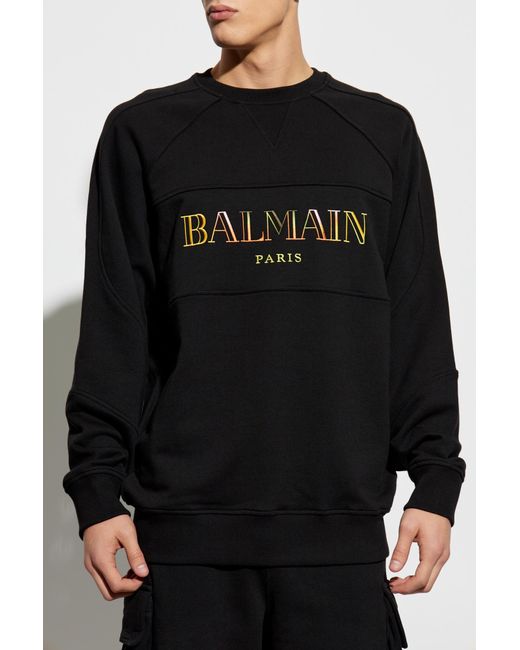 Balmain Gray Sweatshirt With Colorfully Embroidered Logo for men