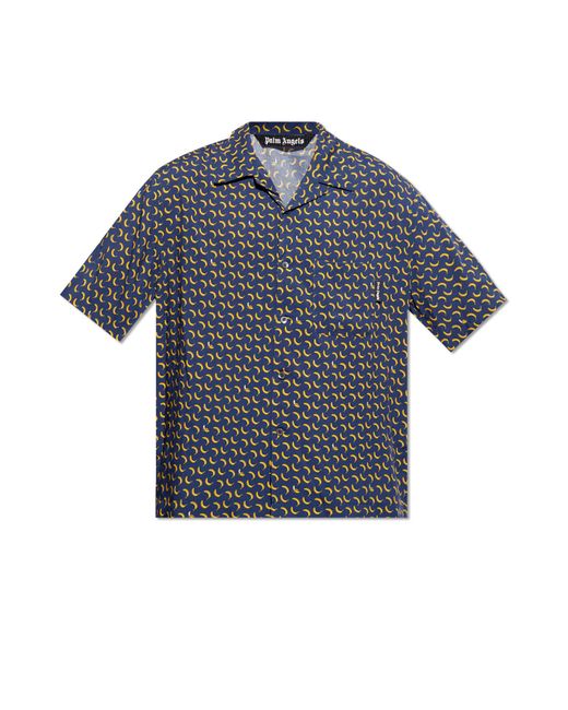 Palm Angels Blue Shirt With Short Sleeves, for men