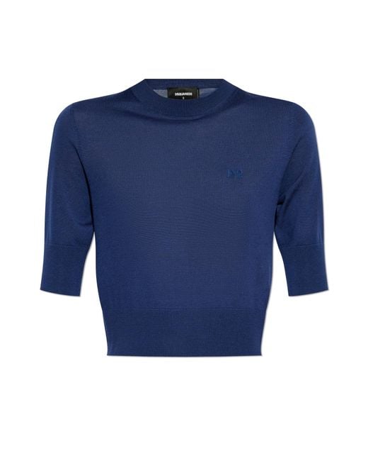 DSquared² Blue Wool Top With Embroidered Logo
