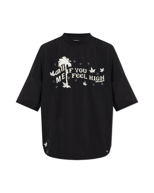 Palm Angels Black T-Shirt With Print for men