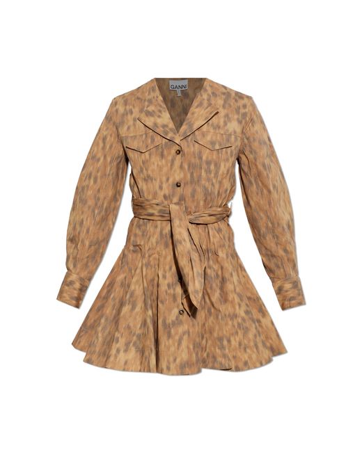 Ganni Natural Dress With A Waist Belt