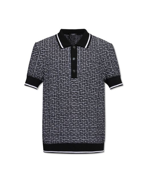 Balmain Black Polo With Monogram for men