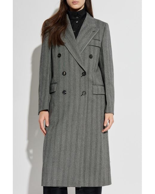 Ferragamo Gray Wool Coat With Herringbone Pattern