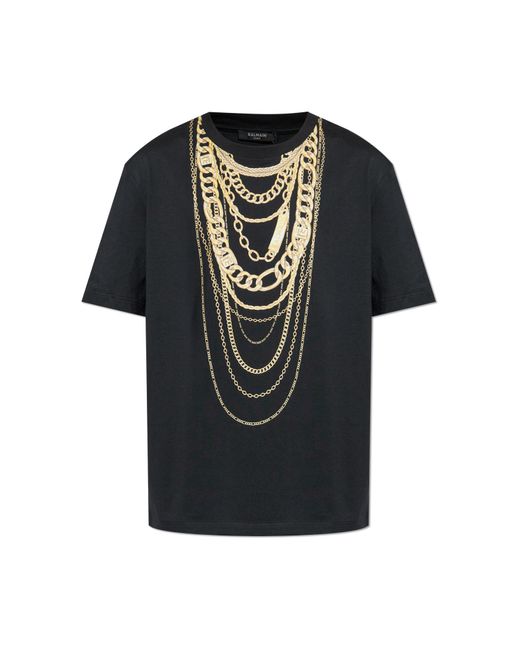 Balmain Men's Black T-Shirt With Print