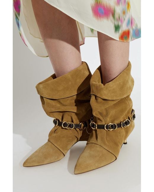 Isabel Marant Natural Suede Heeled Ankle Boots 'Edrik Rings'