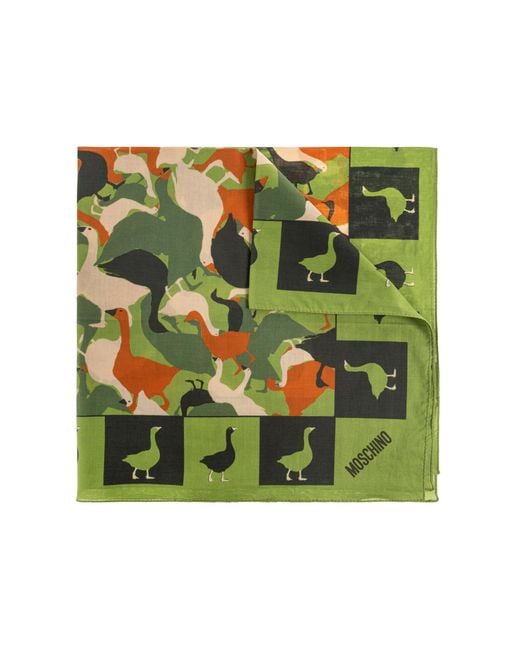 Moschino Green Cotton Scarf With Print