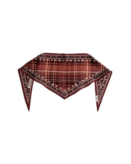 Acne Red Silk Scarf With A Pattern