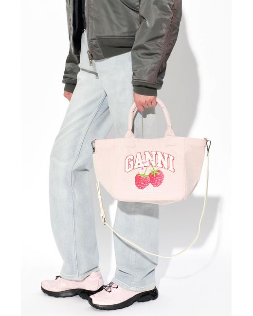 Ganni Pink Shopper Bag With Logo