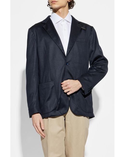 Brioni Blue Blazer With Check Pattern for men