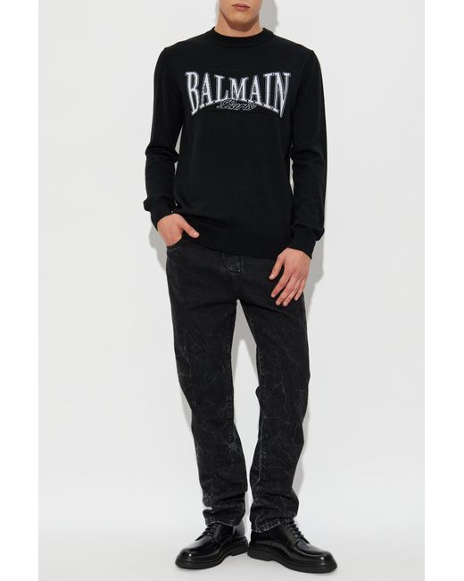 Balmain Black Wool Sweater With A Crew Neckline for men