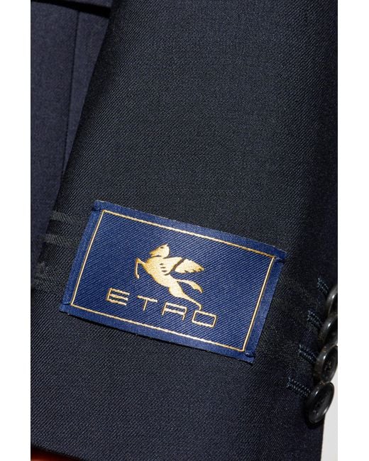 Etro Blue Wool Blazer With Single Vent for men